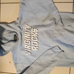 Light Blue Hoodie with Bold White Text